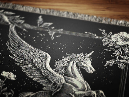 Pegasus Woven Throw, Greek Mythology, Large Wall Tapestry, Mythical Fantasy Winged Horse Throw Blanket Couch, Whimsigoth Decor Dark Academia