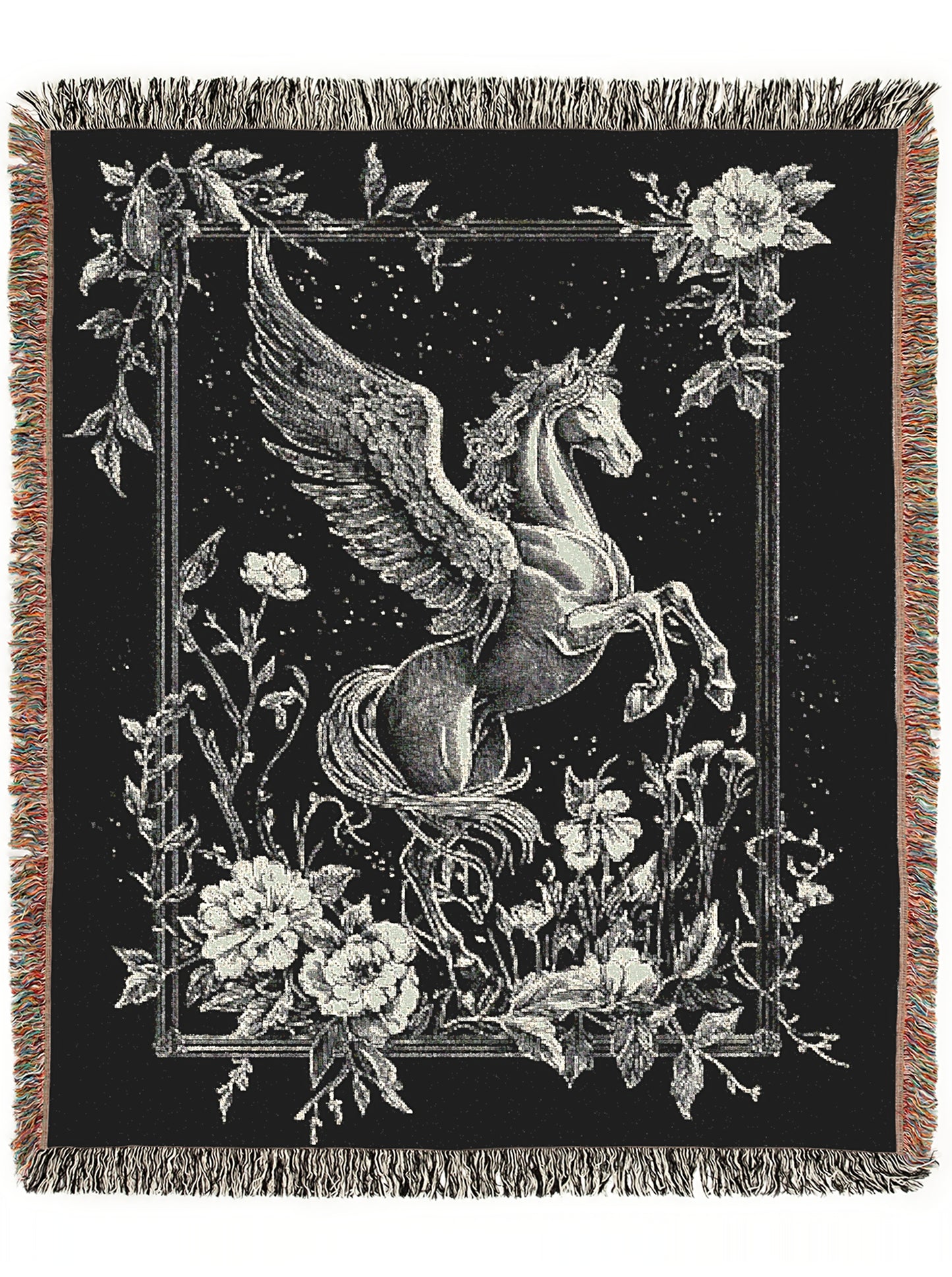 Pegasus Woven Throw, Greek Mythology, Large Wall Tapestry, Mythical Fantasy Winged Horse Throw Blanket Couch, Whimsigoth Decor Dark Academia