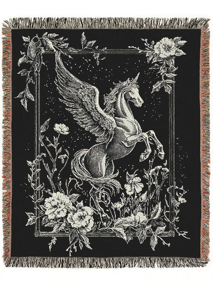 Pegasus Woven Throw, Greek Mythology, Large Wall Tapestry, Mythical Fantasy Winged Horse Throw Blanket Couch, Whimsigoth Decor Dark Academia