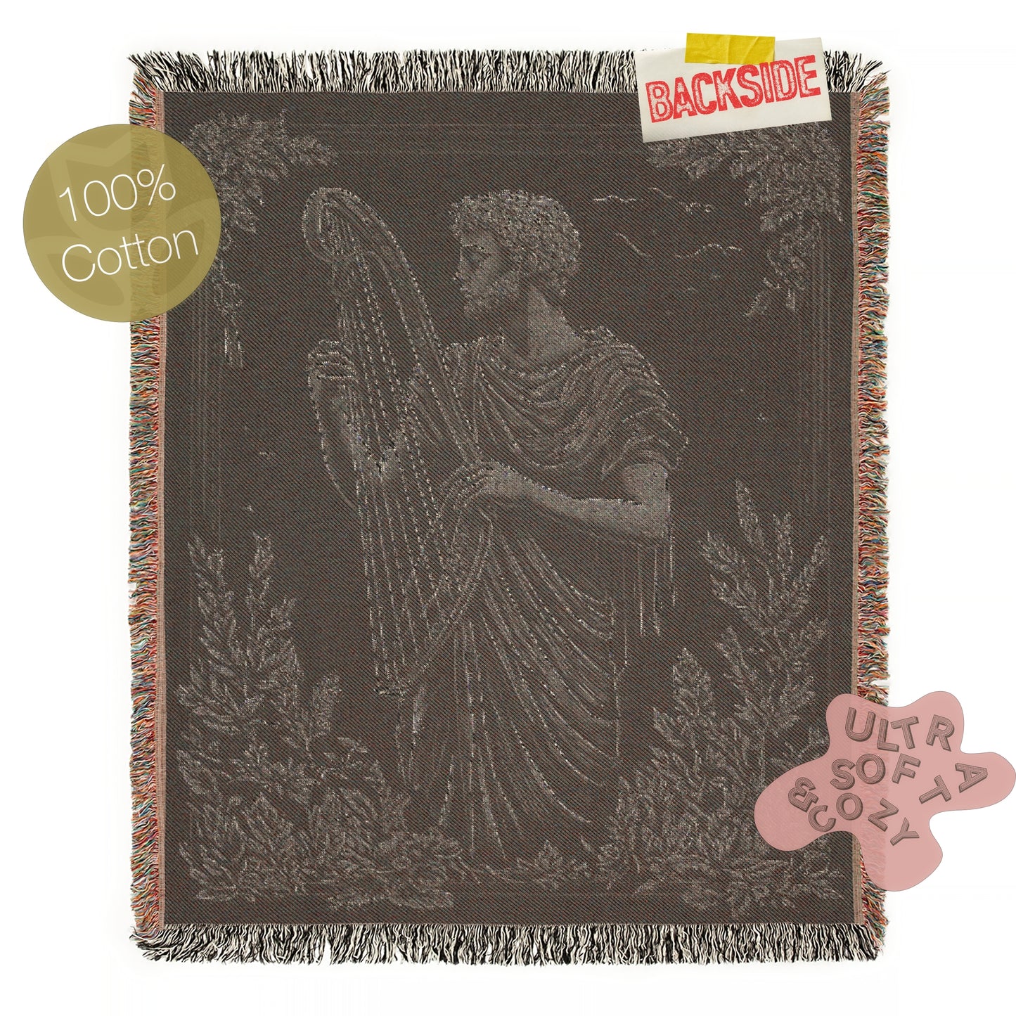 Apollo Ancient Greek God Woven Blanket, Greek Mythologicy Harp Large Wall Tapestry Throw, Librarycore Whimsigoth Aesthetic Decor