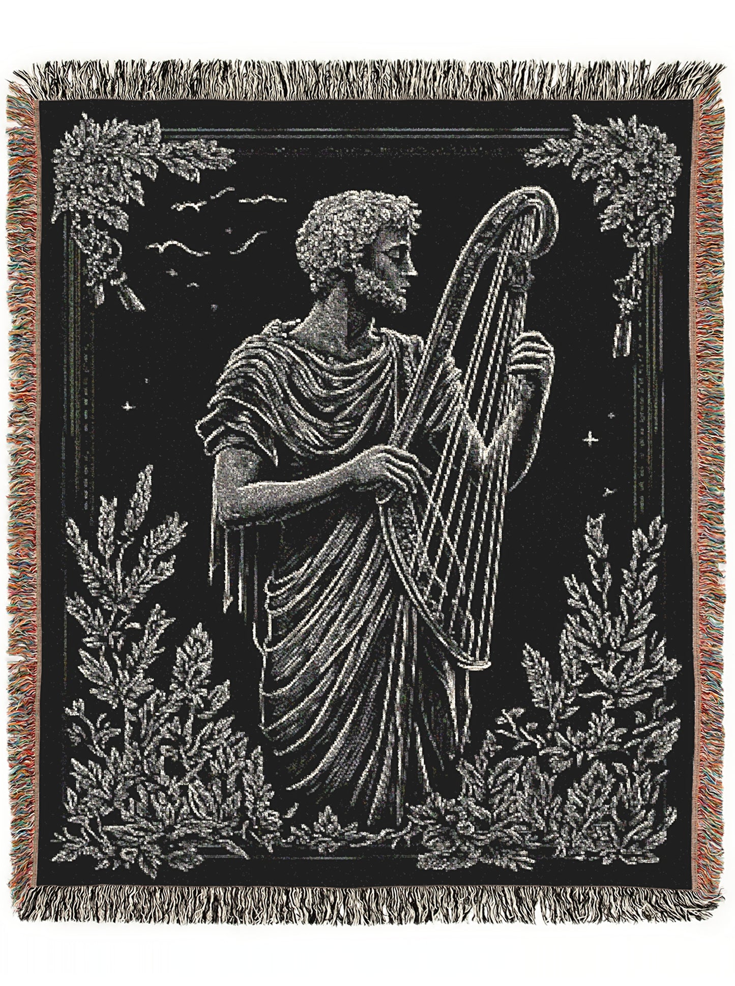 Apollo Ancient Greek God Woven Blanket, Greek Mythologicy Harp Large Wall Tapestry Throw, Librarycore Whimsigoth Aesthetic Decor