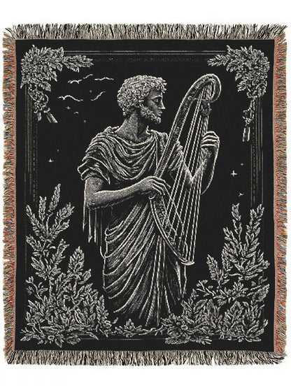 Apollo Ancient Greek God Woven Blanket, Greek Mythologicy Harp Large Wall Tapestry Throw, Librarycore Whimsigoth Aesthetic Decor