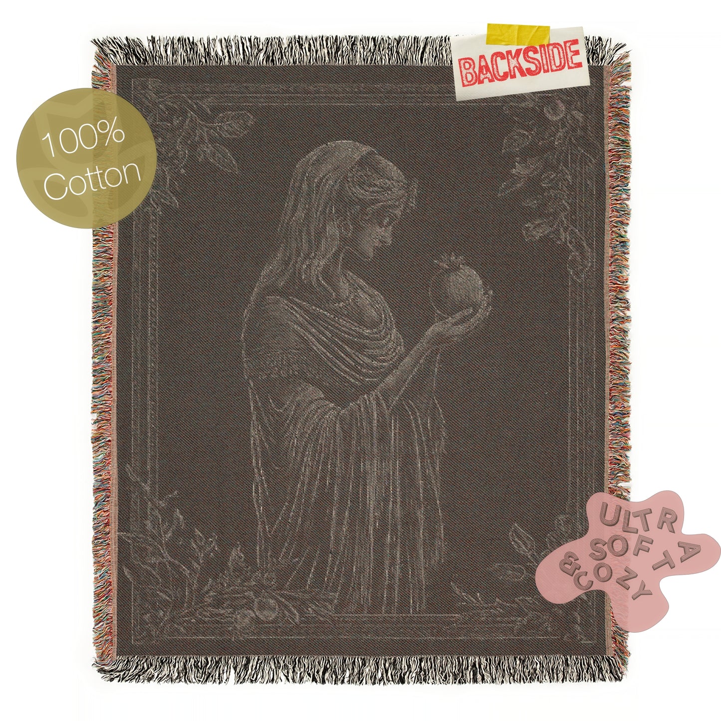 Persephone And The Pomegrante Woven Blanket, Greek Mythology Goddes of the Underworld, Large Wall Tapestry, Witchcore Whimsigoth Decor