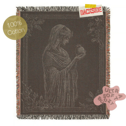 Persephone And The Pomegrante Woven Blanket, Greek Mythology Goddes of the Underworld, Large Wall Tapestry, Witchcore Whimsigoth Decor