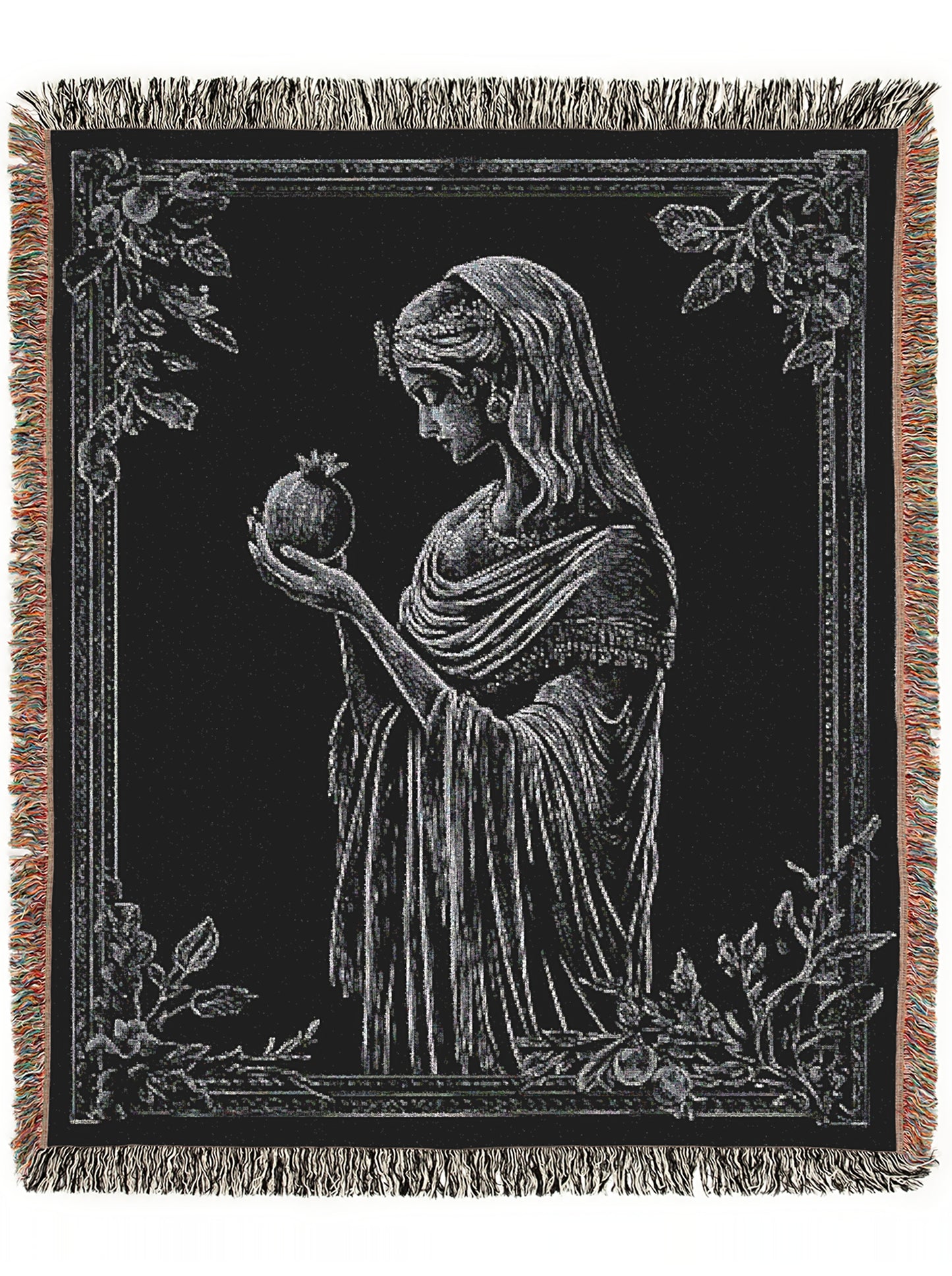 Persephone And The Pomegrante Woven Blanket, Greek Mythology Goddes of the Underworld, Large Wall Tapestry, Witchcore Whimsigoth Decor
