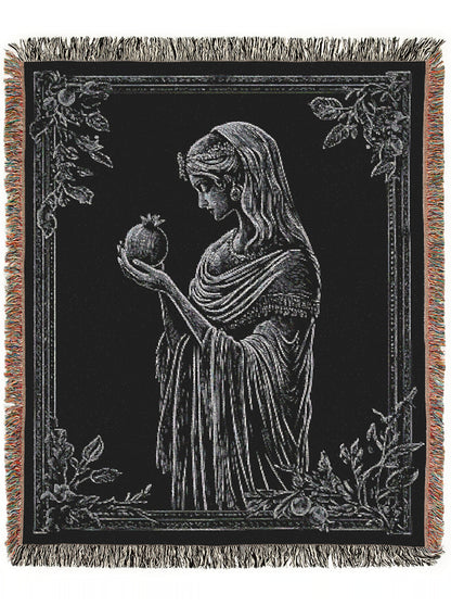 Persephone And The Pomegrante Woven Blanket, Greek Mythology Goddes of the Underworld, Large Wall Tapestry, Witchcore Whimsigoth Decor