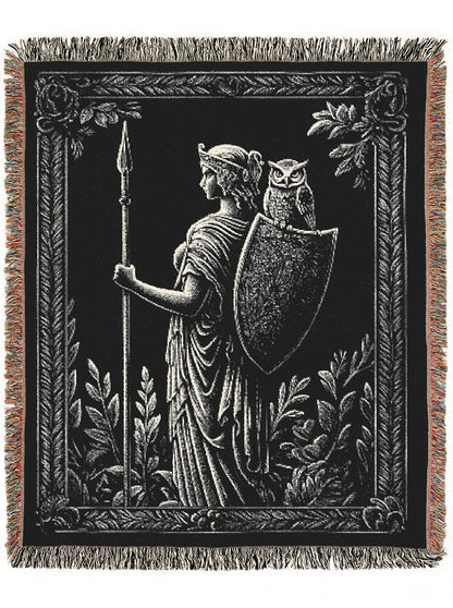 Athena Woven Blanket, Greek Mythology Goddess of Wisdom and War Large Wall Tapestry, Witchcore Throw Blanket Couch, Whimsigoth Decor