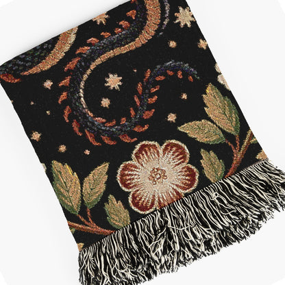 Medieval Floral Dragon Large Wall Tapestry Blanket, Mythical Fantasy Woven Wall Art Throw, Forest Castlecore Whimsigoth Cottagecore Decor