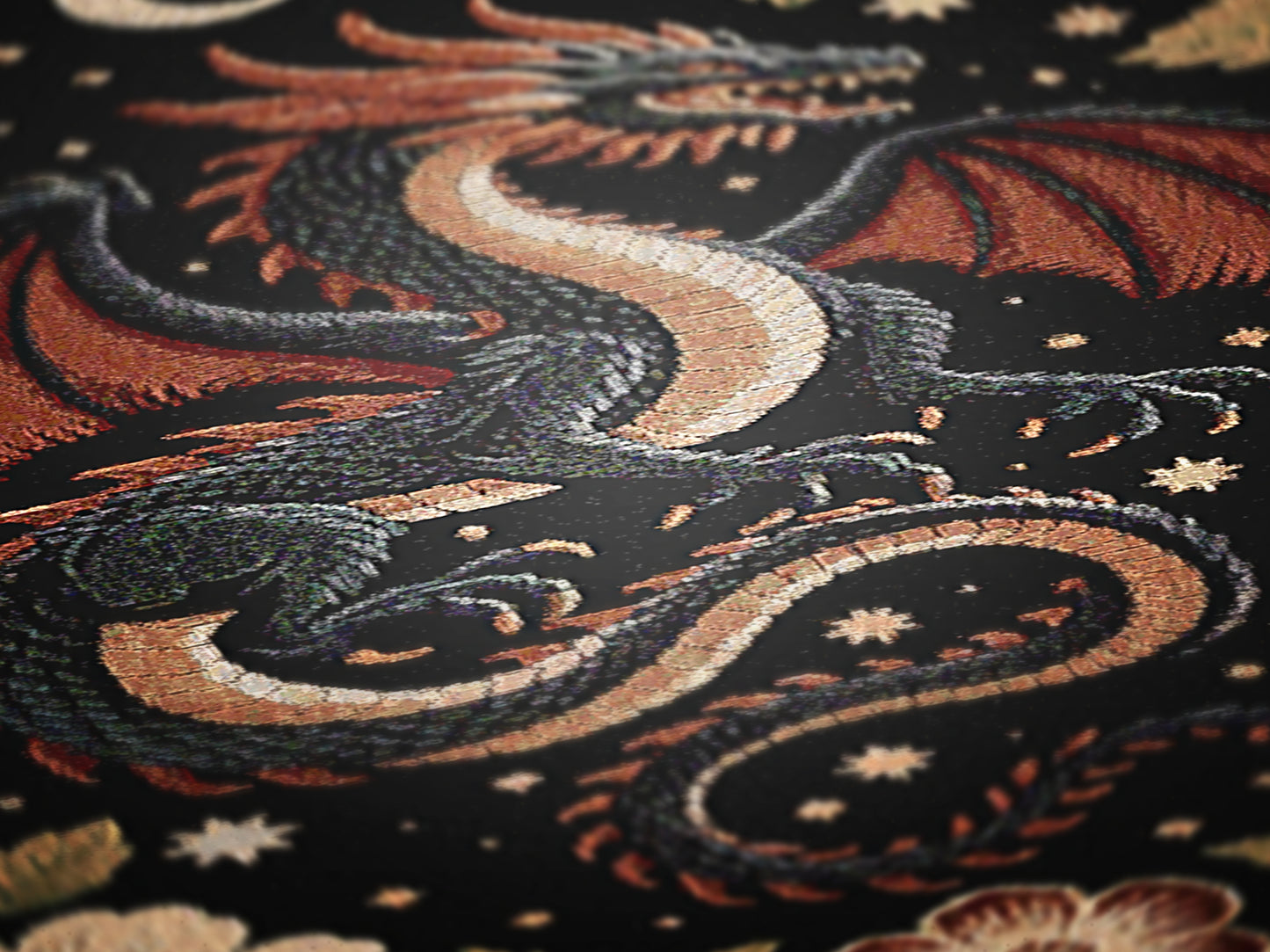 Medieval Floral Dragon Large Wall Tapestry Blanket, Mythical Fantasy Woven Wall Art Throw, Forest Castlecore Whimsigoth Cottagecore Decor