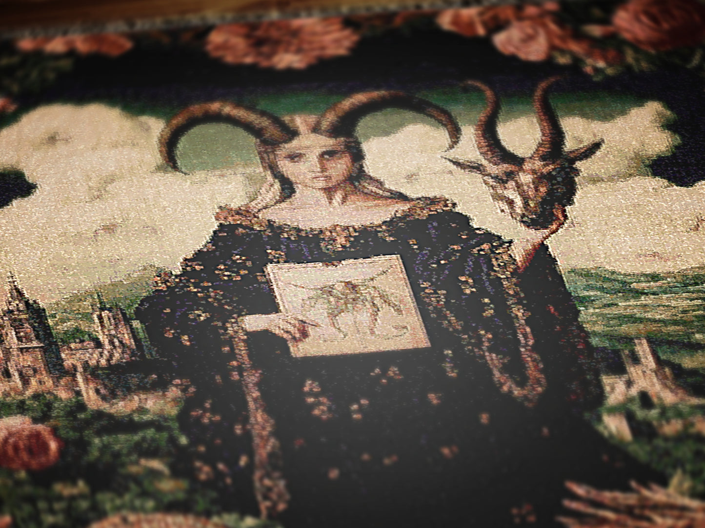 Lilith Woven Blanket, Floral Satanic Wall Art, Nature Tapestry Throw, Moody Cottagecore Whimsigoth Botanical Home Decor, Witchy Gift