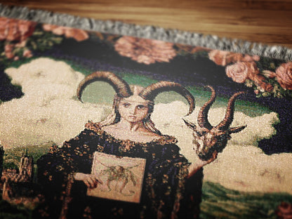 Lilith Woven Blanket, Floral Satanic Wall Art, Nature Tapestry Throw, Moody Cottagecore Whimsigoth Botanical Home Decor, Witchy Gift