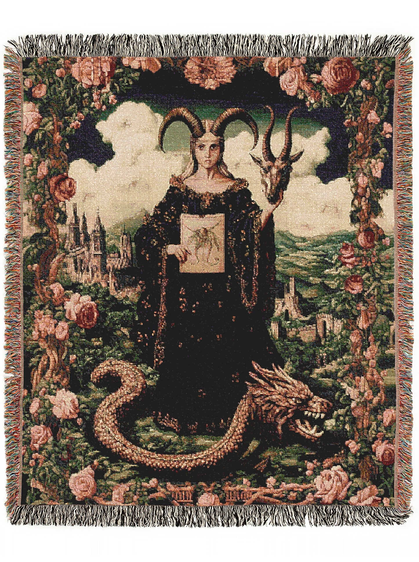 Lilith Woven Blanket, Floral Satanic Wall Art, Nature Tapestry Throw, Moody Cottagecore Whimsigoth Botanical Home Decor, Witchy Gift