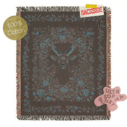 Black Phillip Woven Blanket, Mythical Baphomet Nature Tapestry Throw, Moody Cottagecore Whimsigoth Botanical Home Decor, Witchy Gift