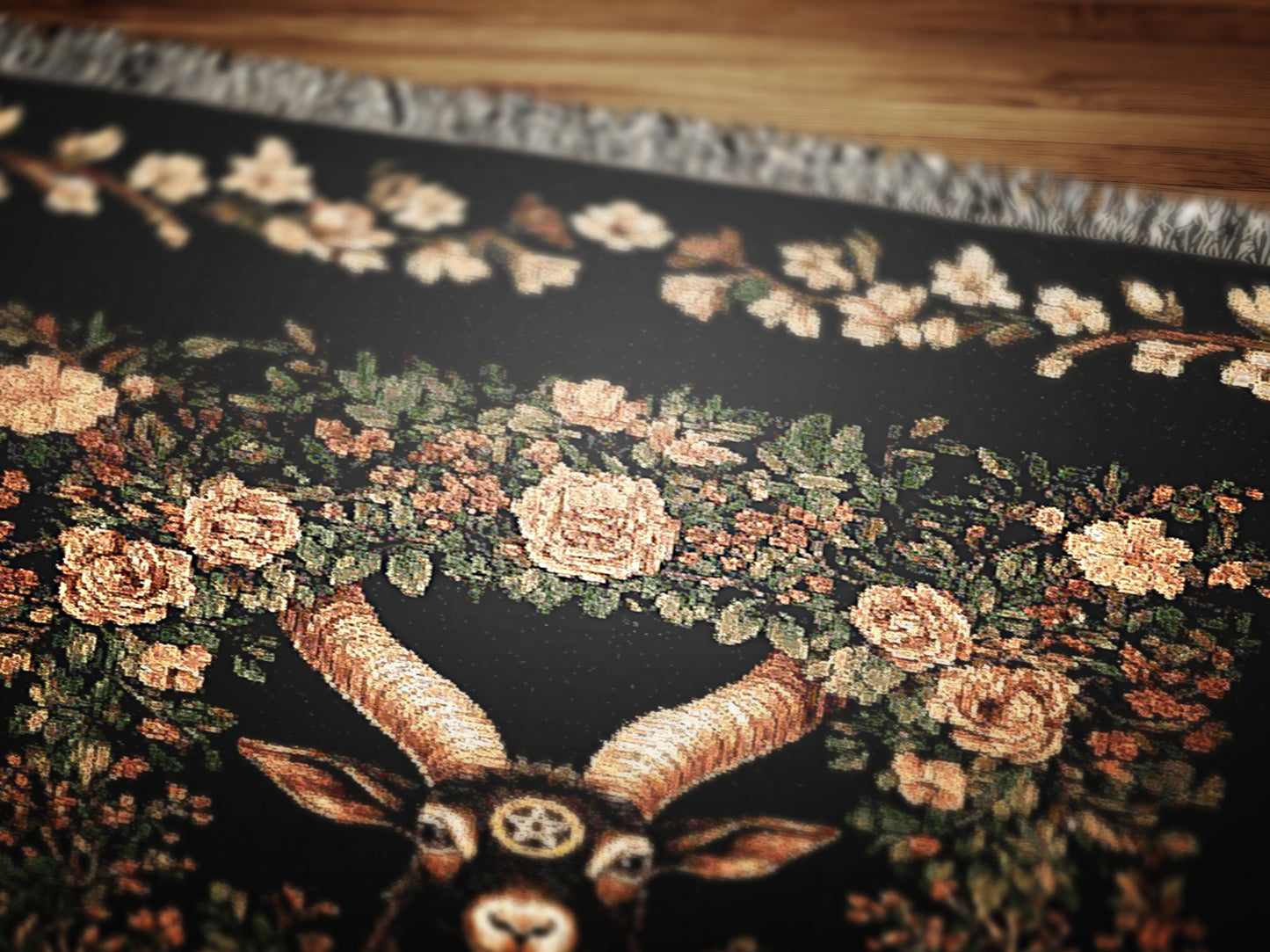 Black Phillip Woven Blanket, Mythical Baphomet Nature Tapestry Throw, Moody Cottagecore Whimsigoth Botanical Home Decor, Witchy Gift