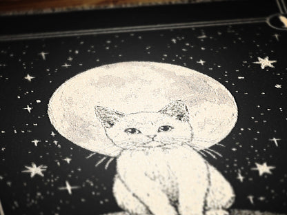 Personalized Cat Blanket, Custom Name Moon Large Tapestry, Pet Remembrance Decor, Celestial Cottagecore Whimsigoth  Cat Wall Art