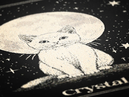 Personalized Cat Blanket, Custom Name Moon Large Tapestry, Pet Remembrance Decor, Celestial Cottagecore Whimsigoth  Cat Wall Art