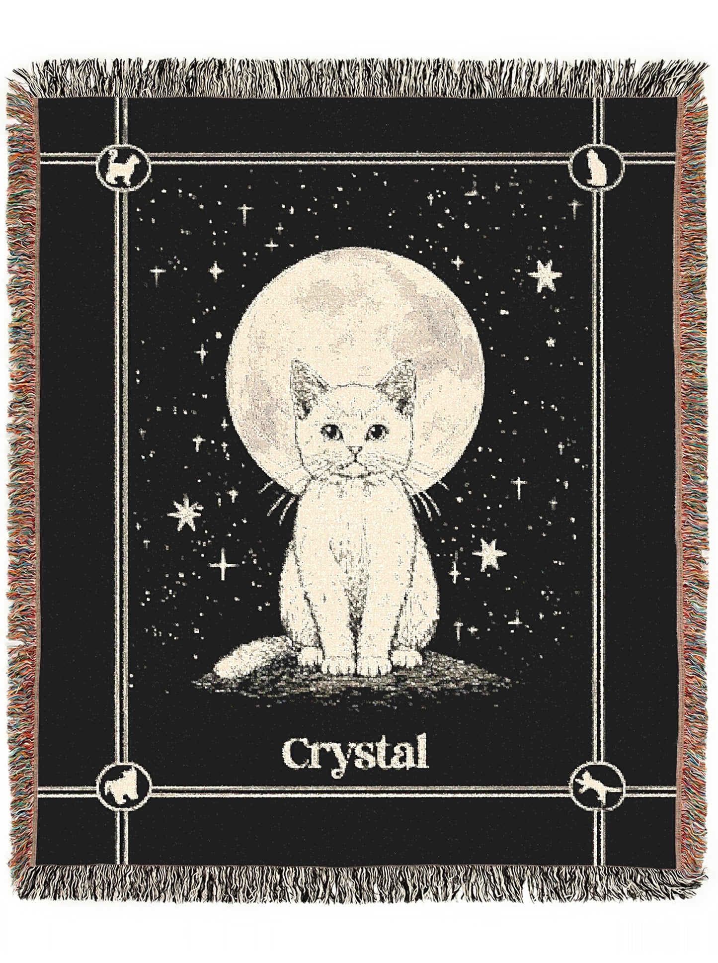 Personalized Cat Blanket, Custom Name Moon Large Tapestry, Pet Remembrance Decor, Celestial Cottagecore Whimsigoth  Cat Wall Art