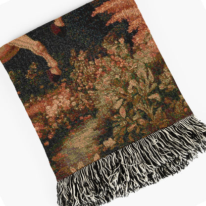 Epic Unicorn vs Godzilla Woven Blanket, Funny Whimsical Gojira Fantasy Large Tapestry Throw, Surreal Vintage Creature Battle Decor Gift