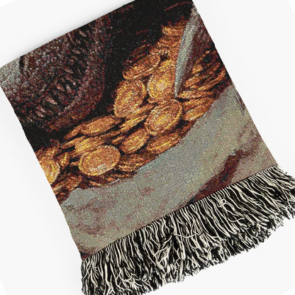 Fantasy Dragon Blanket Gold Hoard Large Tapestry Throw, TOG LOTR Gothic Medieval Decor, Bedding Bookish Nook Art Dark Academia Gift