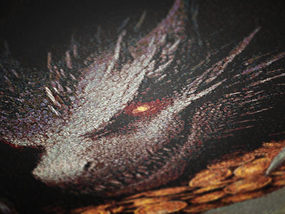 Fantasy Dragon Blanket Gold Hoard Large Tapestry Throw, TOG LOTR Gothic Medieval Decor, Bedding Bookish Nook Art Dark Academia Gift