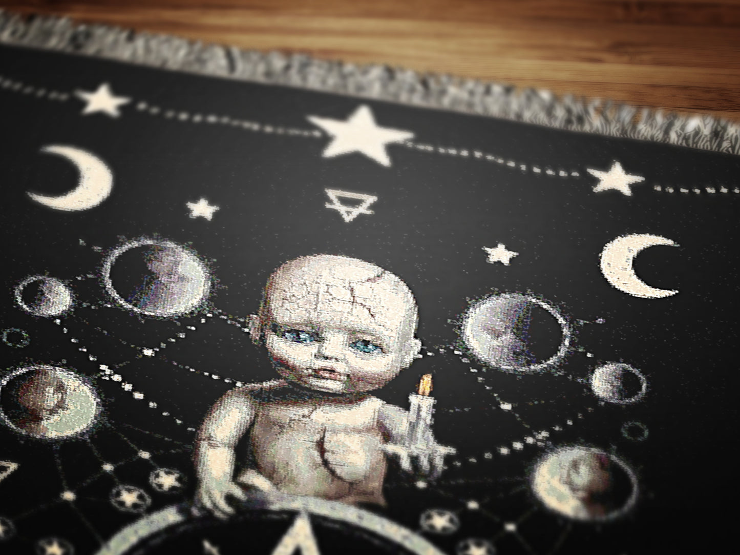 Pagan Satanic Gothic Baby Doll Large Tapestry Blanket, Woven Wall Art, Whimsigoth Pastel Goth Decor, Gift for Macabre Occult Lovers