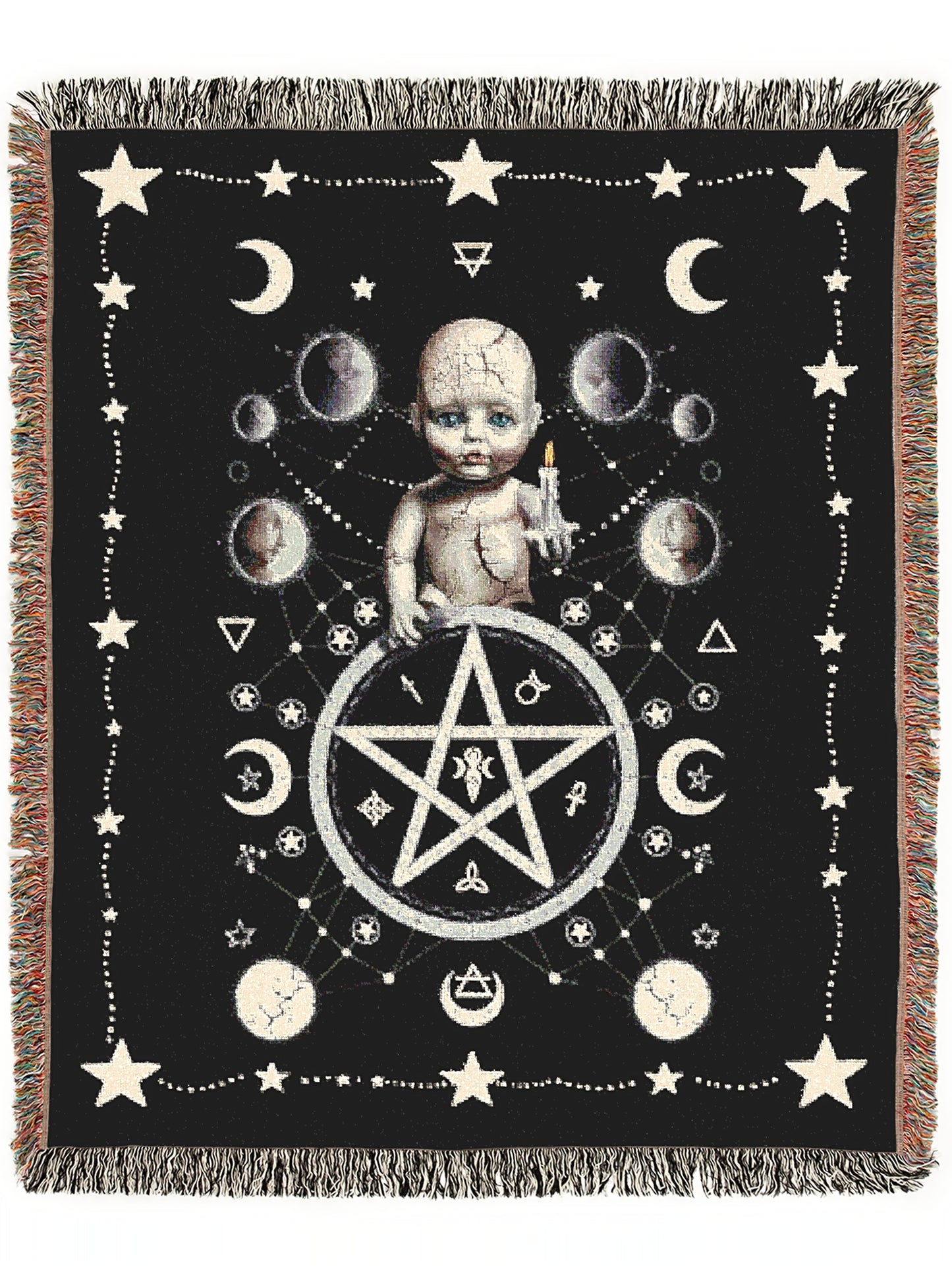 Pagan Satanic Gothic Baby Doll Large Tapestry Blanket, Woven Wall Art, Whimsigoth Pastel Goth Decor, Gift for Macabre Occult Lovers
