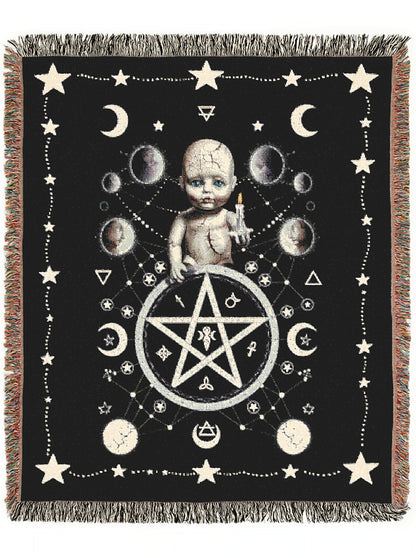 Pagan Satanic Gothic Baby Doll Large Tapestry Blanket, Woven Wall Art, Whimsigoth Pastel Goth Decor, Gift for Macabre Occult Lovers