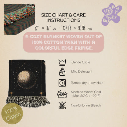 Celestial Sun And Moon Woven Blanket, Boho Whimsical Large Tapestry Throw, Mystical Whimsigoth Checkerboard Throw, Astrology Home Decor Gift