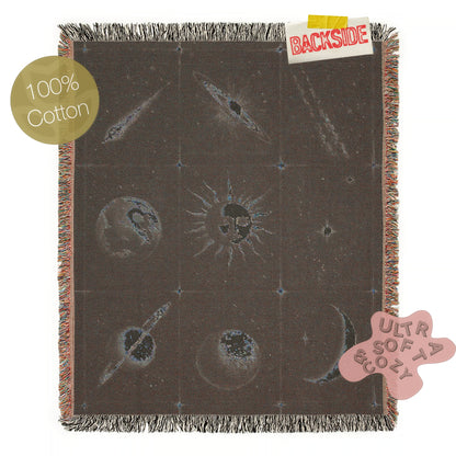 Celestial Sun And Moon Woven Blanket, Boho Whimsical Large Tapestry Throw, Mystical Whimsigoth Checkerboard Throw, Astrology Home Decor Gift