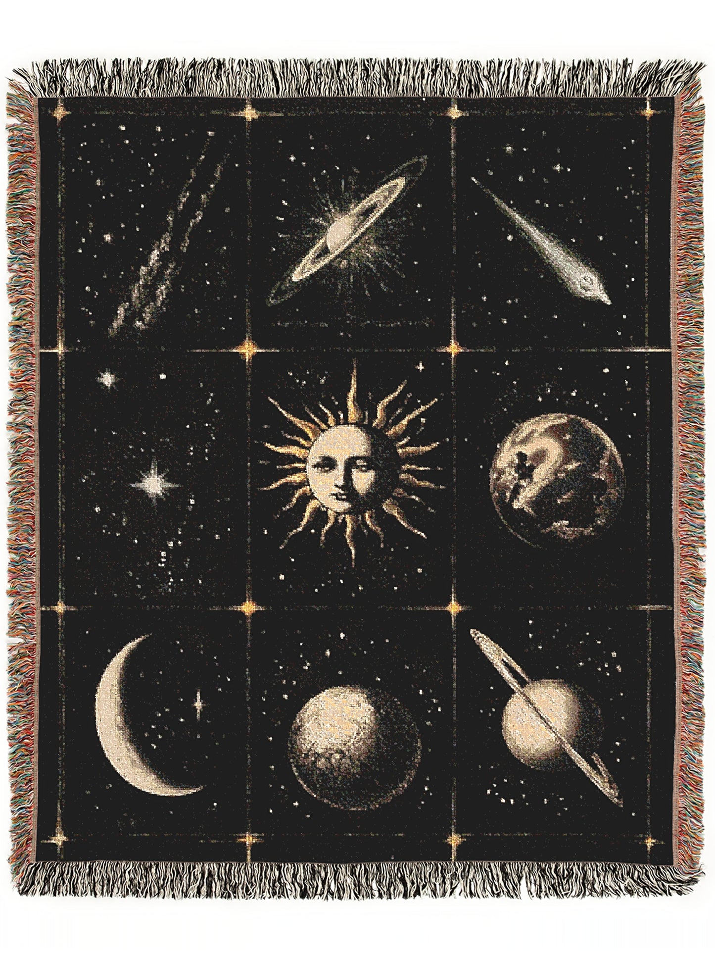 Celestial Sun And Moon Woven Blanket, Boho Whimsical Large Tapestry Throw, Mystical Whimsigoth Checkerboard Throw, Astrology Home Decor Gift