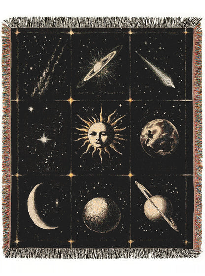 Celestial Sun And Moon Woven Blanket, Boho Whimsical Large Tapestry Throw, Mystical Whimsigoth Checkerboard Throw, Astrology Home Decor Gift