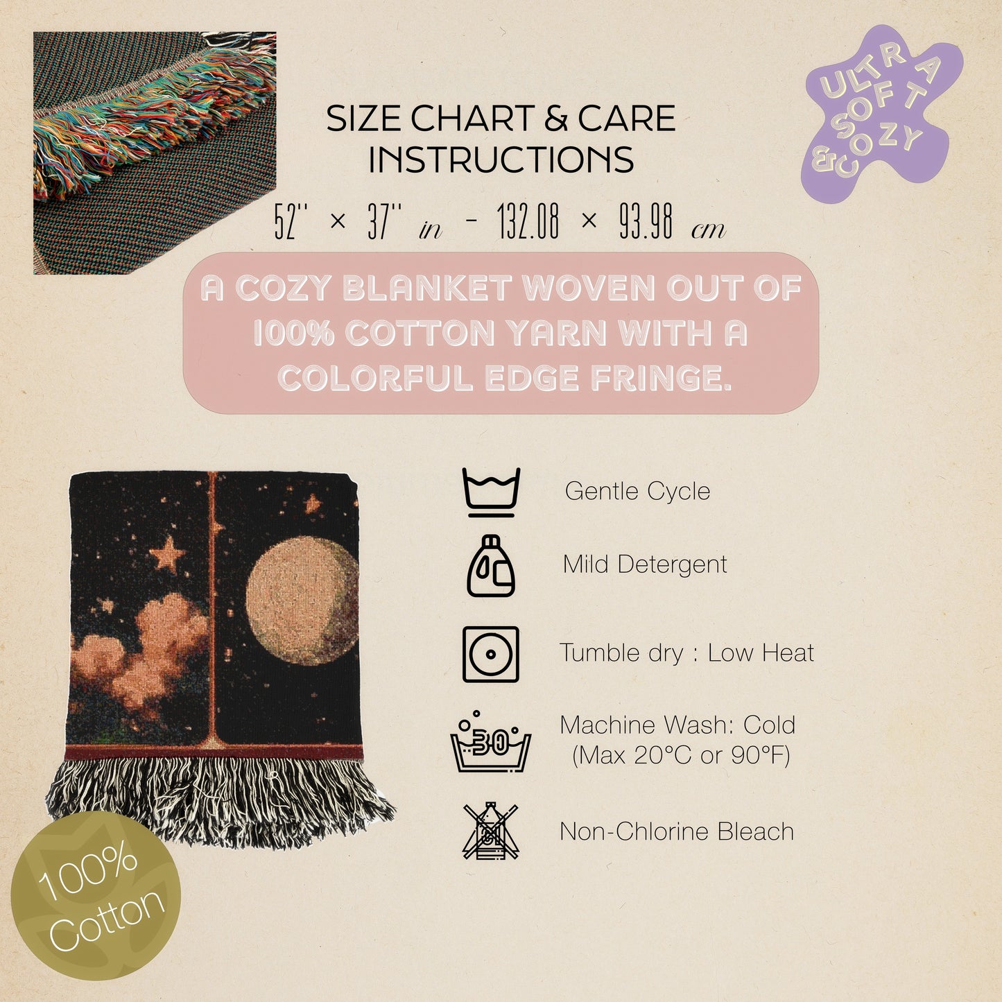 Celestial Astronomy Woven Blanket, Boho Whimsical Planets Tapestry Throw, Mystical Whimsigoth Throw, Cozy Bohemian Home Decor Gift