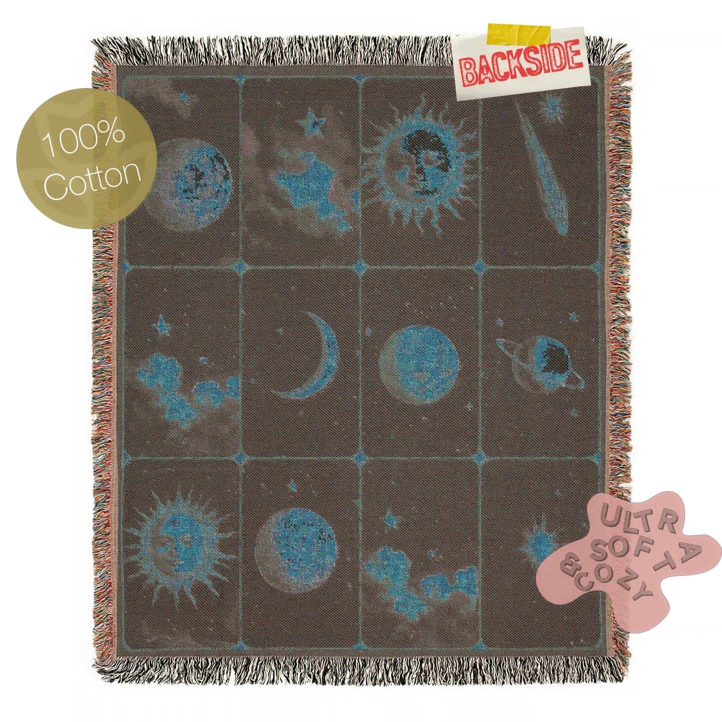 Celestial Astronomy Woven Blanket, Boho Whimsical Planets Tapestry Throw, Mystical Whimsigoth Throw, Cozy Bohemian Home Decor Gift