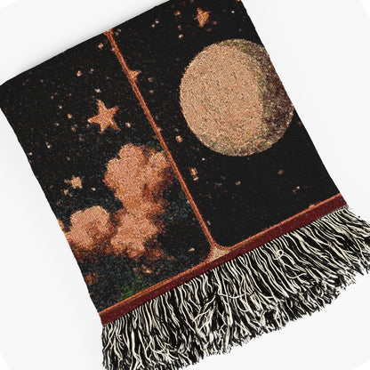 Celestial Astronomy Woven Blanket, Boho Whimsical Planets Tapestry Throw, Mystical Whimsigoth Throw, Cozy Bohemian Home Decor Gift