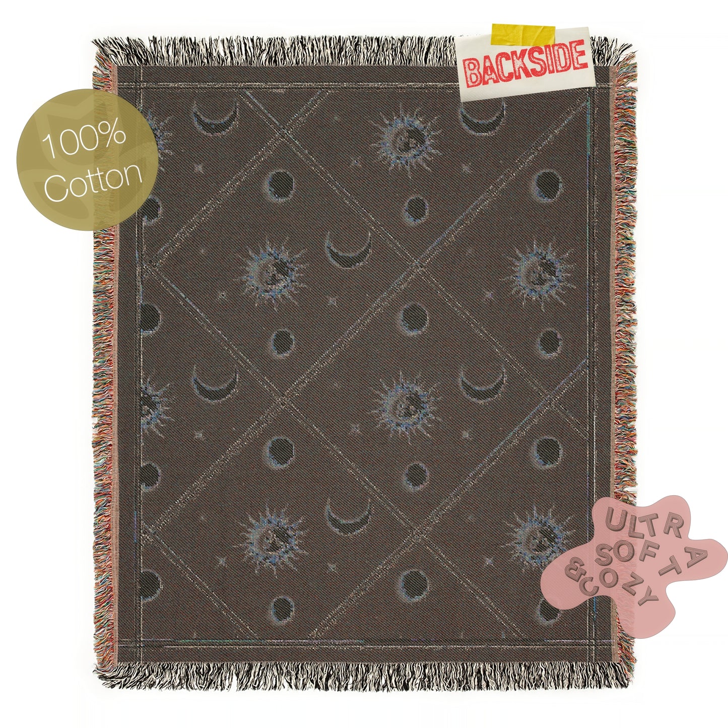 Celestial Sun And Moon Woven Blanket, Boho Whimsical Tapestry Throw, Mystical Whimsigoth Checkerboard Throw, Cozy Bohemian Home Decor Gift