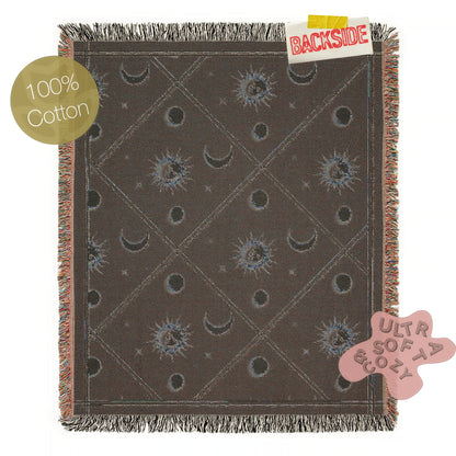 Celestial Sun And Moon Woven Blanket, Boho Whimsical Tapestry Throw, Mystical Whimsigoth Checkerboard Throw, Cozy Bohemian Home Decor Gift