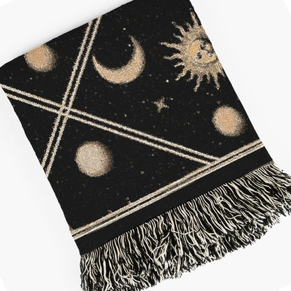 Celestial Sun And Moon Woven Blanket, Boho Whimsical Tapestry Throw, Mystical Whimsigoth Checkerboard Throw, Cozy Bohemian Home Decor Gift