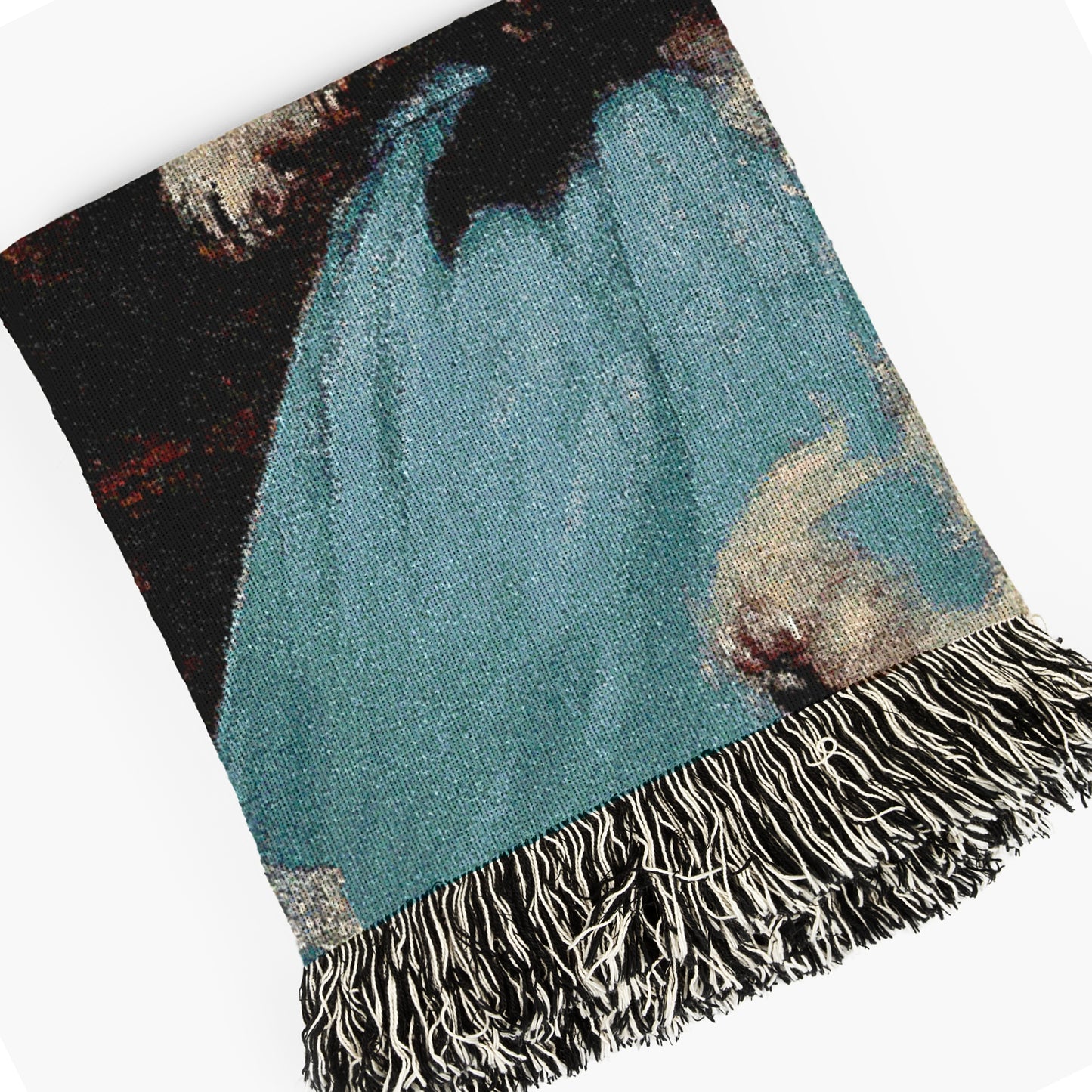 Creepy Girl and her Ugly Dog Jacquard Woven Tapestry, Kitsch Victorian Goth Wall Hanging, Surreal Weird Dog Owner Gift, Cute Winter Blanket