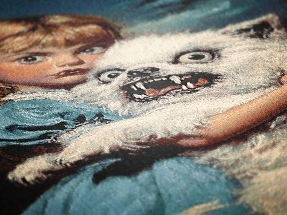 Creepy Girl and her Ugly Dog Jacquard Woven Tapestry, Kitsch Victorian Goth Wall Hanging, Surreal Weird Dog Owner Gift, Cute Winter Blanket