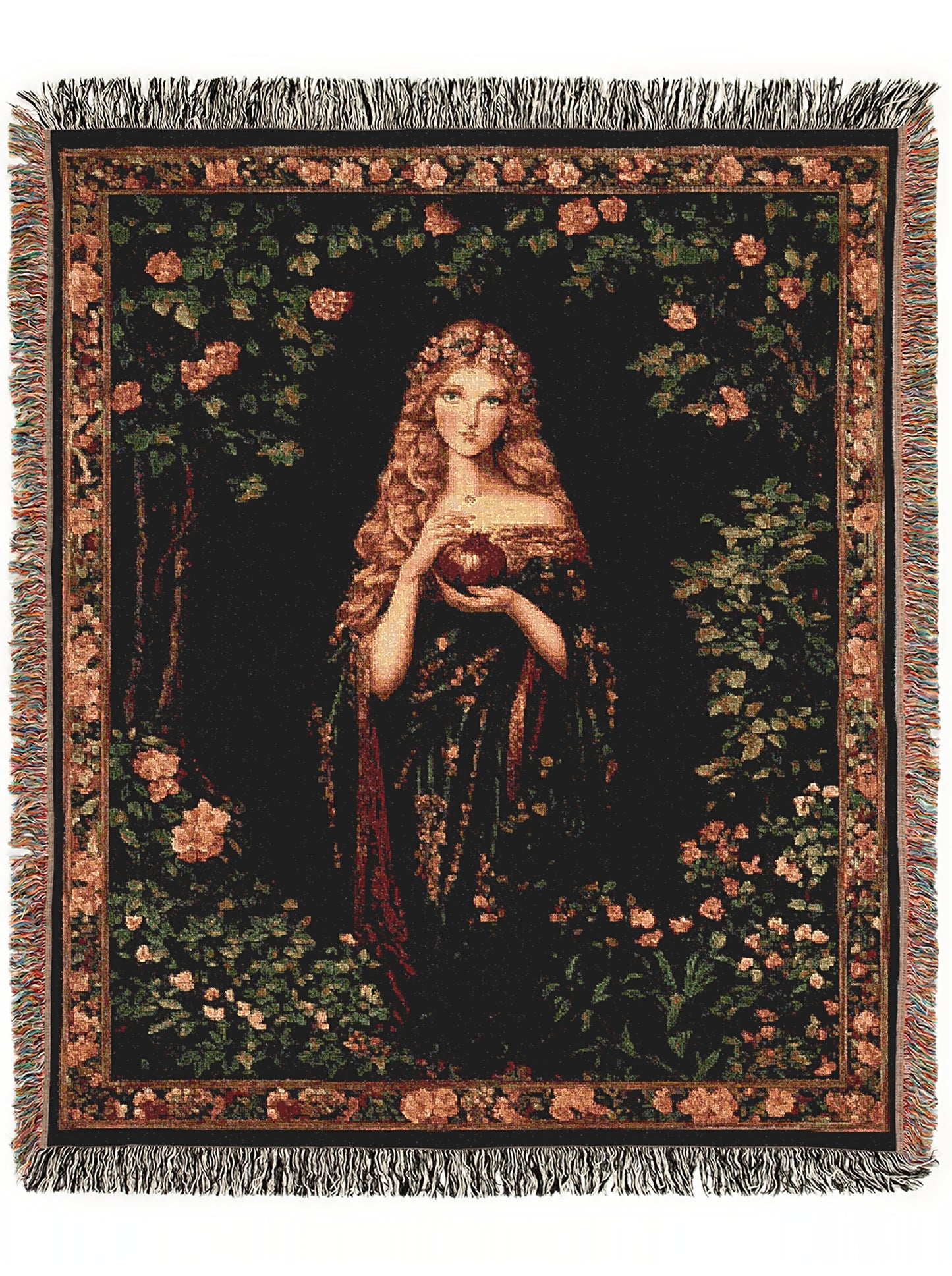 Persephone And The Pomegrante Woven Throw Blanket, Greek Mythology Goddes of the Underworld, Large Wall Tapestry, Witchcore Whimsigoth Decor