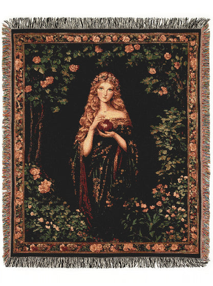 Persephone And The Pomegrante Woven Throw Blanket, Greek Mythology Goddes of the Underworld, Large Wall Tapestry, Witchcore Whimsigoth Decor