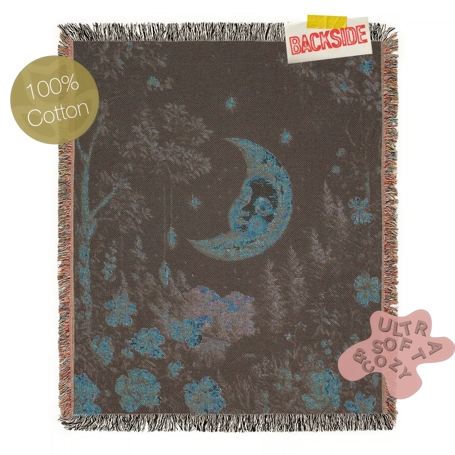 Celestial Moon Woven Blanket, Boho Astrology Whimsical Tapestry Throw, Mystical Whimsigoth Throw, Cozy Bohemian Home Decor Gift