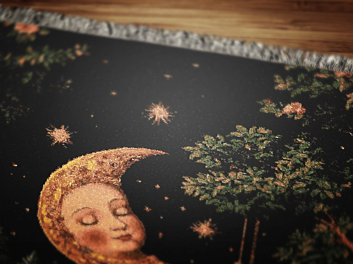 Celestial Moon Woven Blanket, Boho Astrology Whimsical Tapestry Throw, Mystical Whimsigoth Throw, Cozy Bohemian Home Decor Gift