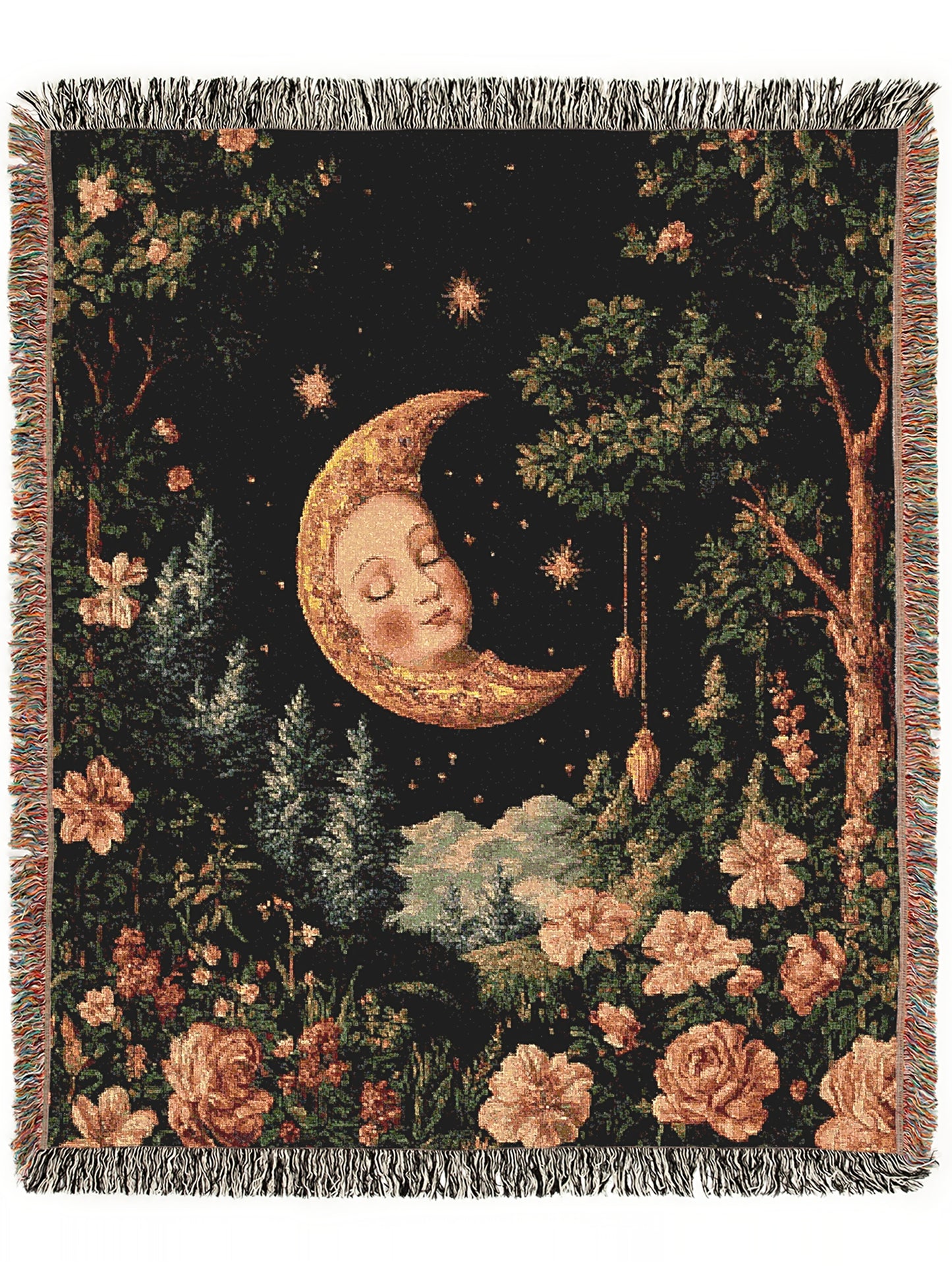 Celestial Moon Woven Blanket, Boho Astrology Whimsical Tapestry Throw, Mystical Whimsigoth Throw, Cozy Bohemian Home Decor Gift