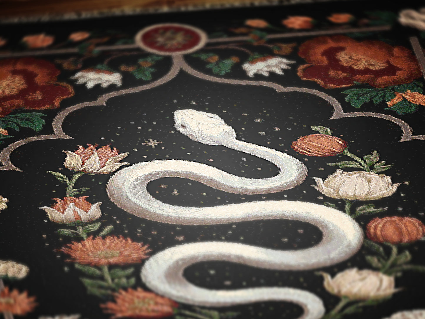 White Snake Floral Woven Throw Blanket, Boho Border Design, Large Wall Tapestry, Dark Cottagecore, Whimsigoth Decor, Gothic Bedding