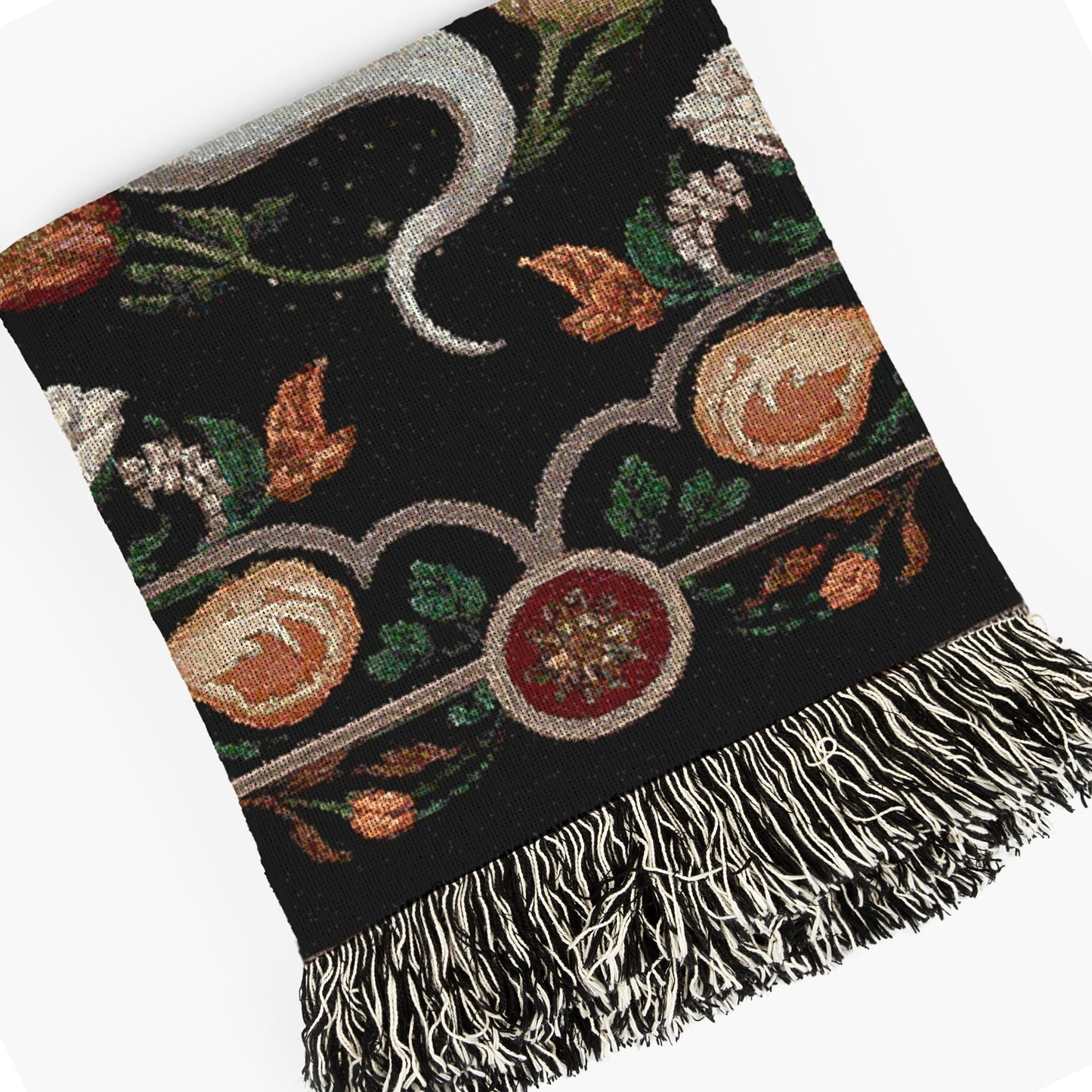 White Snake Floral Woven Throw Blanket, Boho Border Design, Large Wall Tapestry, Dark Cottagecore, Whimsigoth Decor, Gothic Bedding