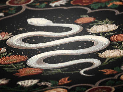White Snake Floral Woven Throw Blanket, Boho Border Design, Large Wall Tapestry, Dark Cottagecore, Whimsigoth Decor, Gothic Bedding