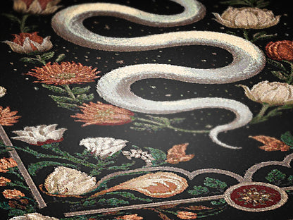 White Snake Floral Woven Throw Blanket, Boho Border Design, Large Wall Tapestry, Dark Cottagecore, Whimsigoth Decor, Gothic Bedding