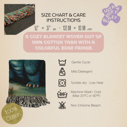 Godzilla And Icecream, Cotton Woven Throw Blanket, Quirky Playful Kaiju Gojira Funny Tapestry, Woven Wall Art, Weirdcore Decor Gift