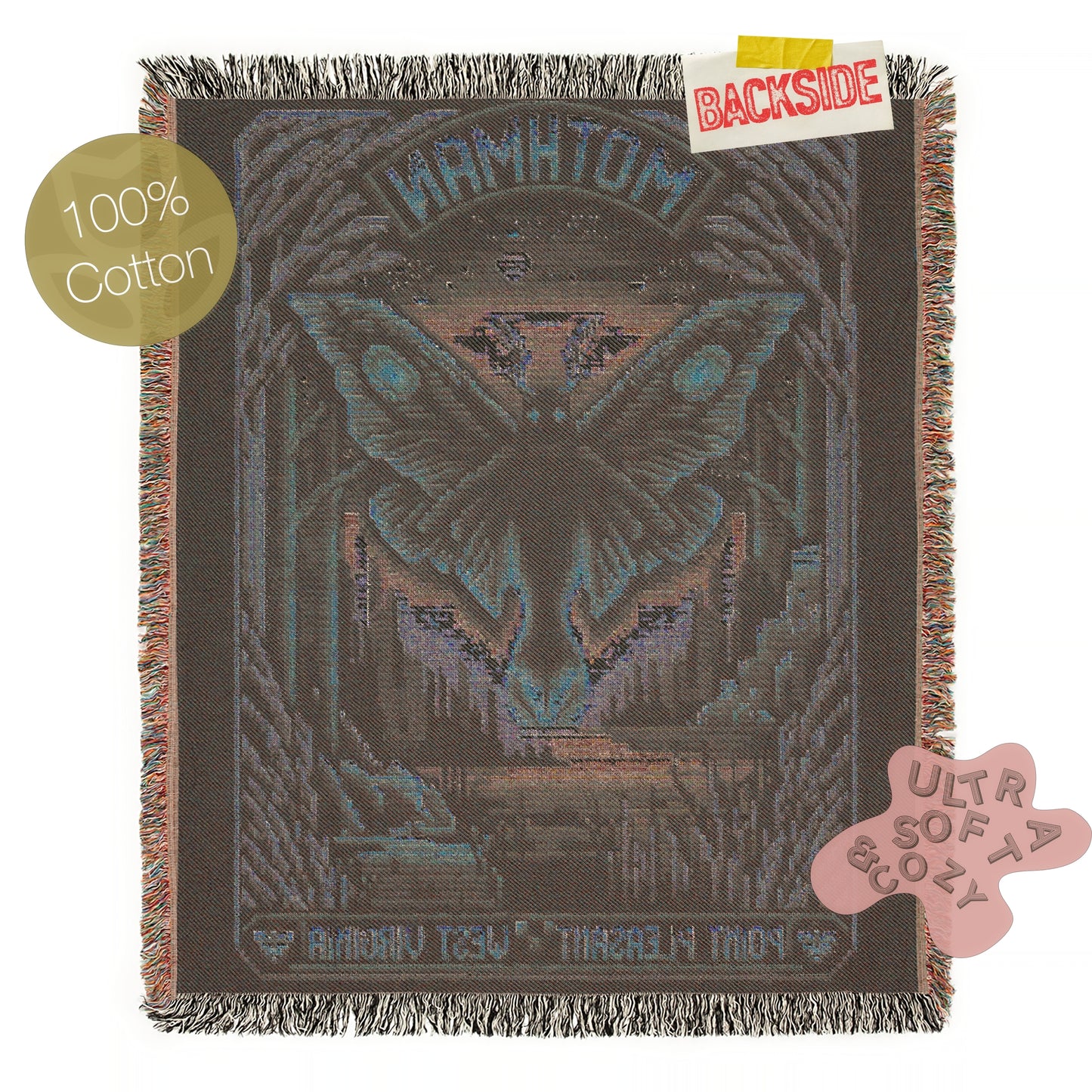 Legendary Mothman Retro Jacquard Woven Blanket, Point Pleasant West Virginia Cryptid Throw, Spooky Monster Decor, Cryptozoology Gift